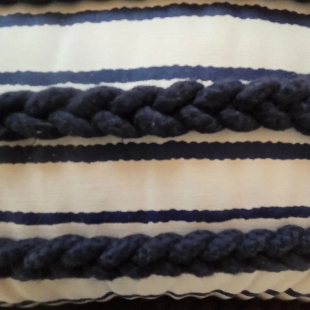 Newport Striped Blue and White Pillow with Navy Roping Indoor& Outdoor